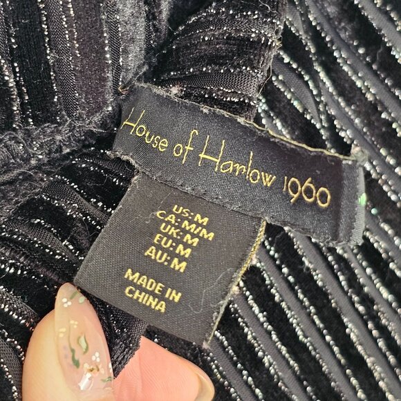 House of Harlow 1960 Velvet Metallic Striped Top and Bottom Set Sz M - Picture 9 of 11